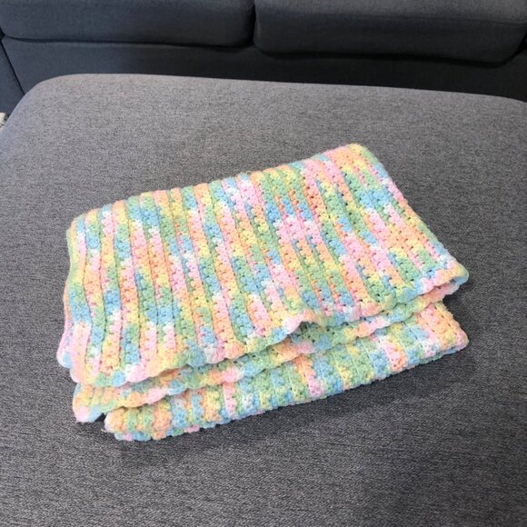 Handcrafted Pastel Multicolor Crocheted Throw Baby Blanket 45 x 32 inch - Picture 3 of 5